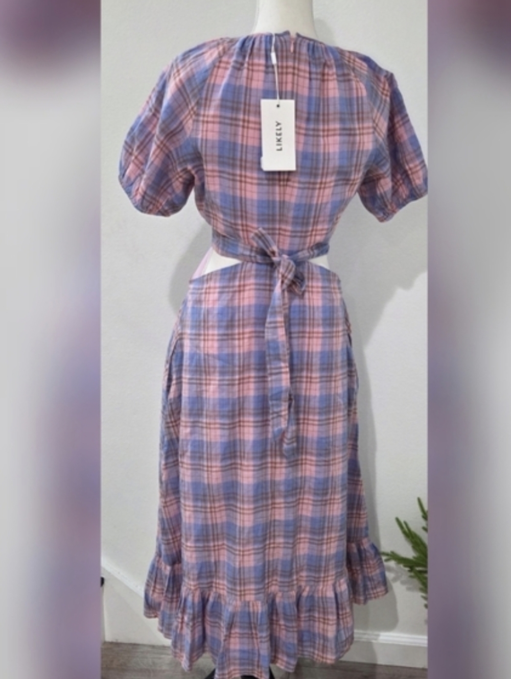 Likely Payson Side Cutout Plaid Cottagecore Tiered Ruffle Hem Dress - Picture 5 of 6